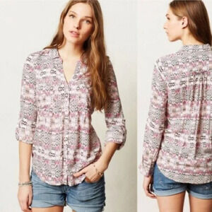 Anthropologie Maeve Islet Roll Tab Button Up